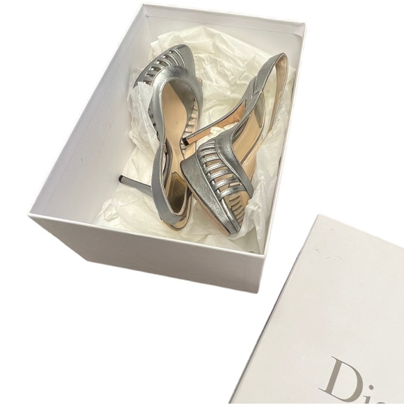 Christian Dior Silver Peep Toe Heels - Picture 3 of 7